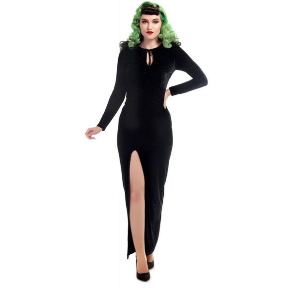 Collectif “Billa” Vintage Black Velvet Vamp Maxi Dress | XXS / UK 6 - Picture 1 of 10